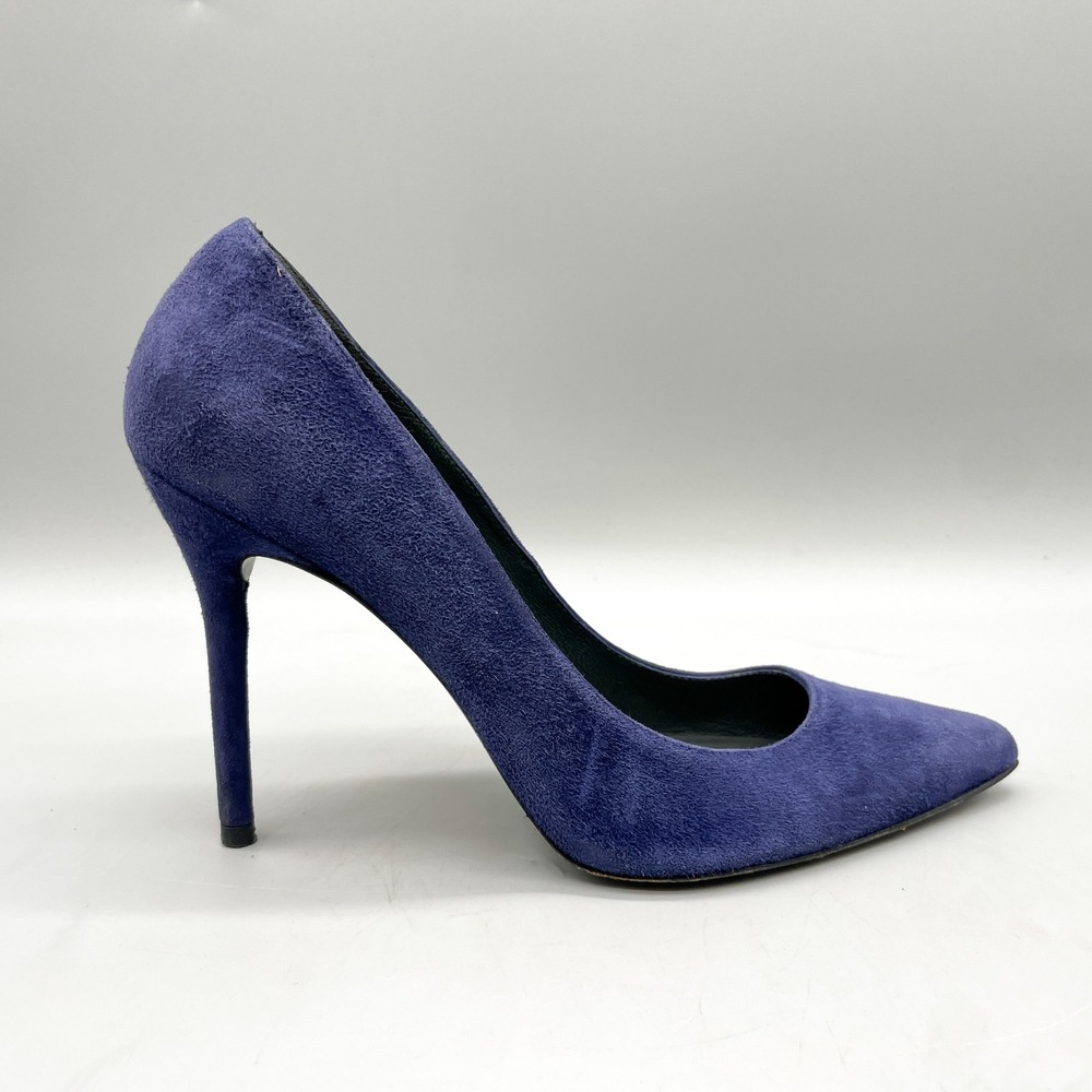 Stuart Weitzman Womens 7.5 M Pointed Toe Stiletto Pumps Blue Suede Heels Classic